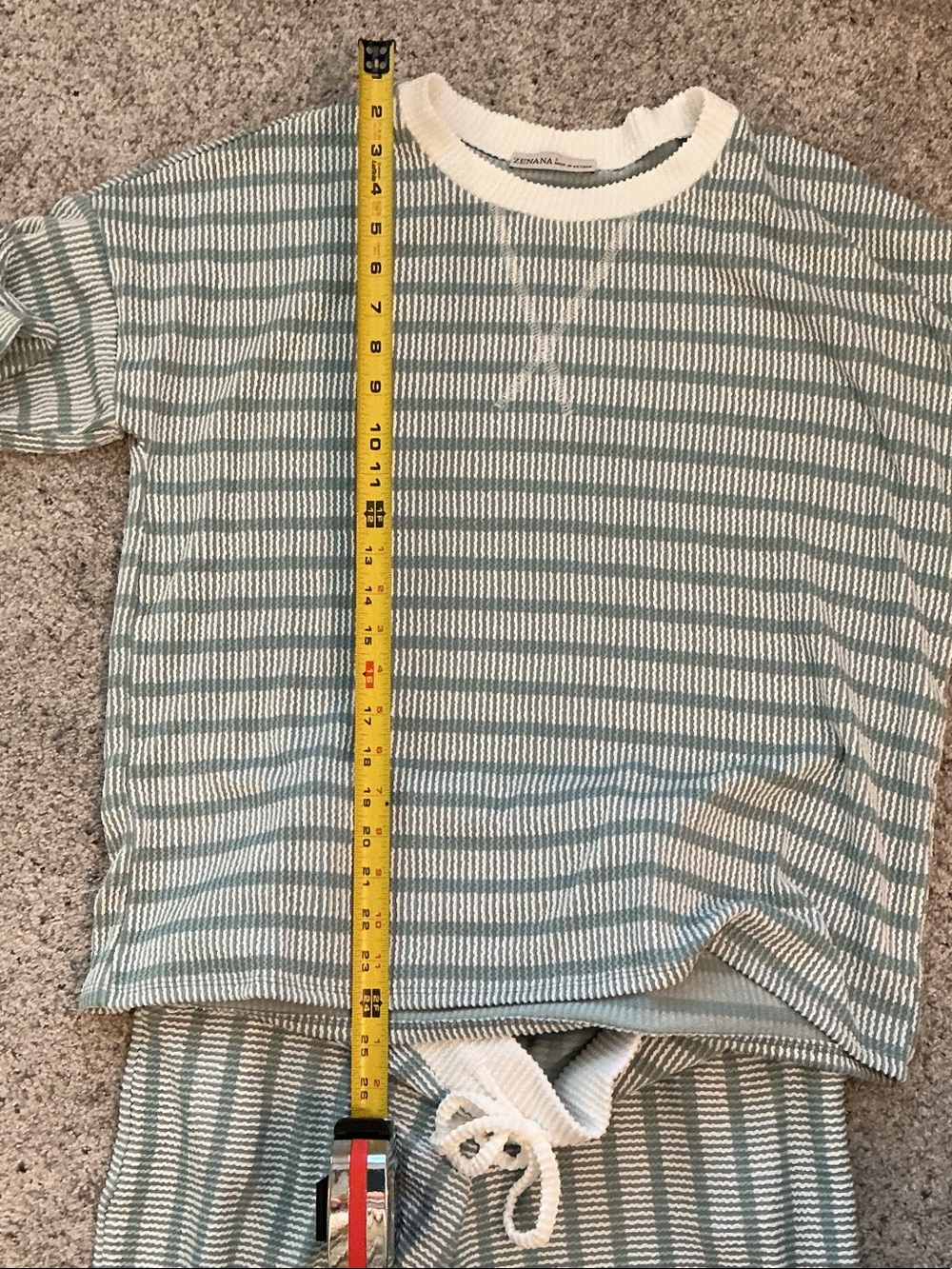 New Zenana Outfitters Wide-Leg Knit Lounge Pant and Top Set ~ Sage and White - Picture 6 of 9